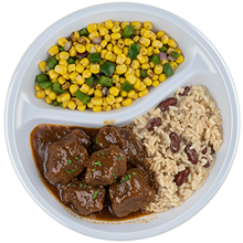 beef, red beans and rice, corn salad